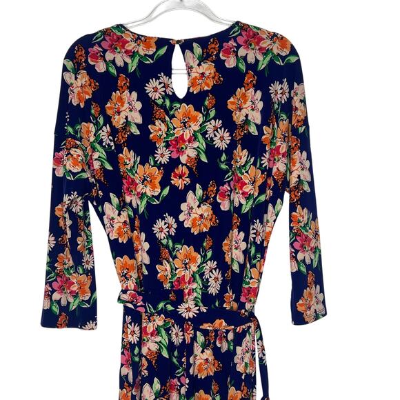 MARKET & SPRUCE Floral Romper 3/4 Sleeve V-Neck Tie Waist Blue Mutli Size L NWT - Picture 8 of 11